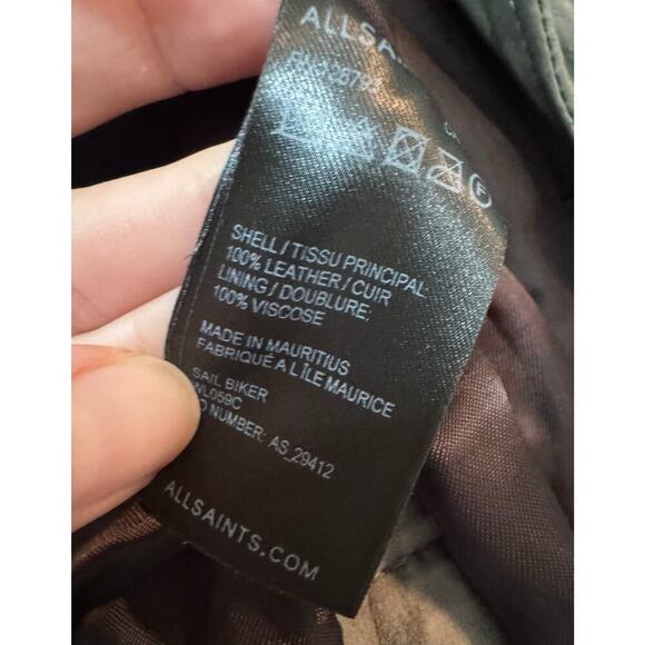 All Saints Green Distressed Leather Moto Biker Jacket Size US 8 - Picture 13 of 13